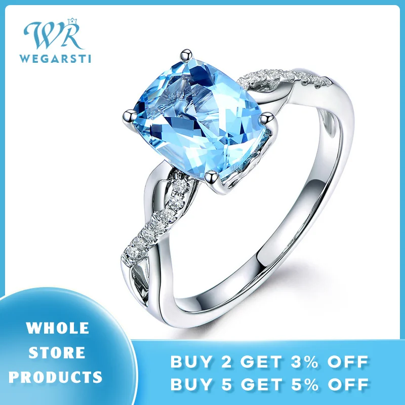 WEGARASTI Silver New Jewelry Ring Aquamarine Trendy Party Classic Fashion Silver Rings Jewelry Woman Engagement Gift
