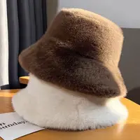 Fluffy Fur Fisherman Hat For Women Winter Plush Ear Protection Cap Windproof Warm Female Panama Caps Solid Fashion Bucket Hat 1