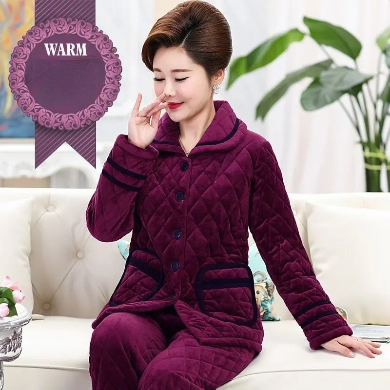 2024 New Winter Coral Fleece Pajamas Women Thickened Fleece Loungewear Warm Triple Layer Sleepwear Flannel Cotton Loungewear Set
