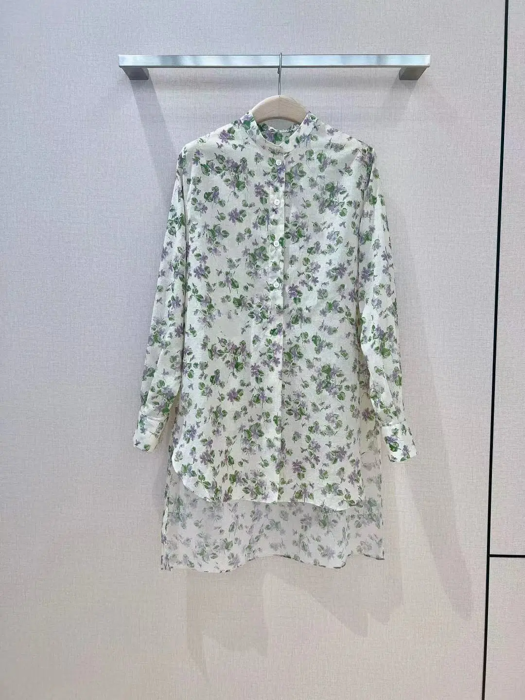 

Women Long Blouses Tops 2023 Spring Runway Floral Print Shirt Ladies Elegant Vintage Single Breasted Shirts