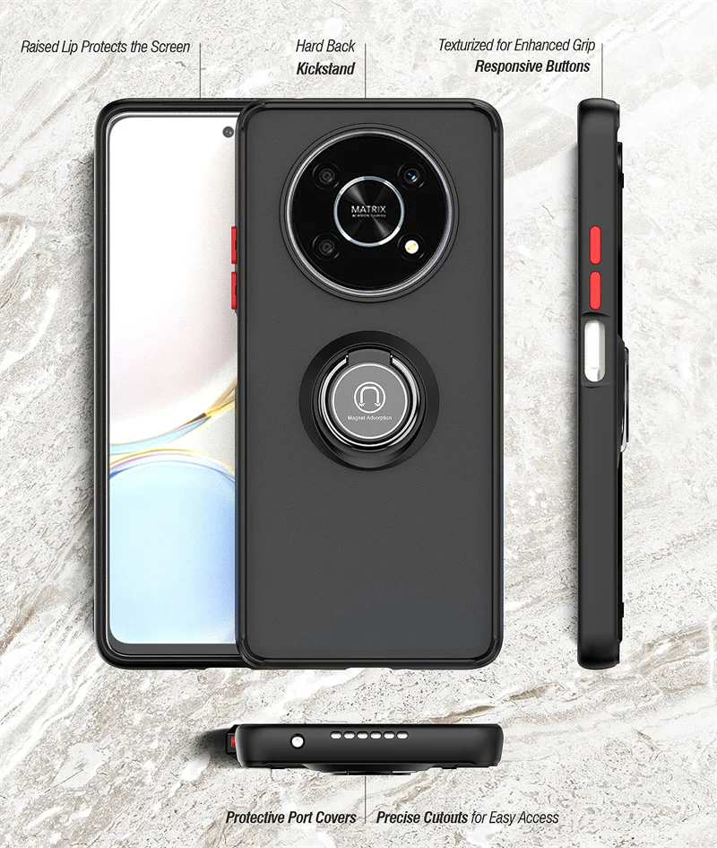 Magnetic Ring Stand Holder Armor Case with Matte Back Cover