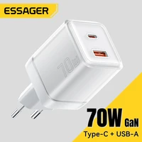Essager 70W GaN Type C Charger For iPhone 16 15 14 Pro Max MacBook QC4.0 PD3.0 PPS 45W Fast Charging Charger For Samsung Travel