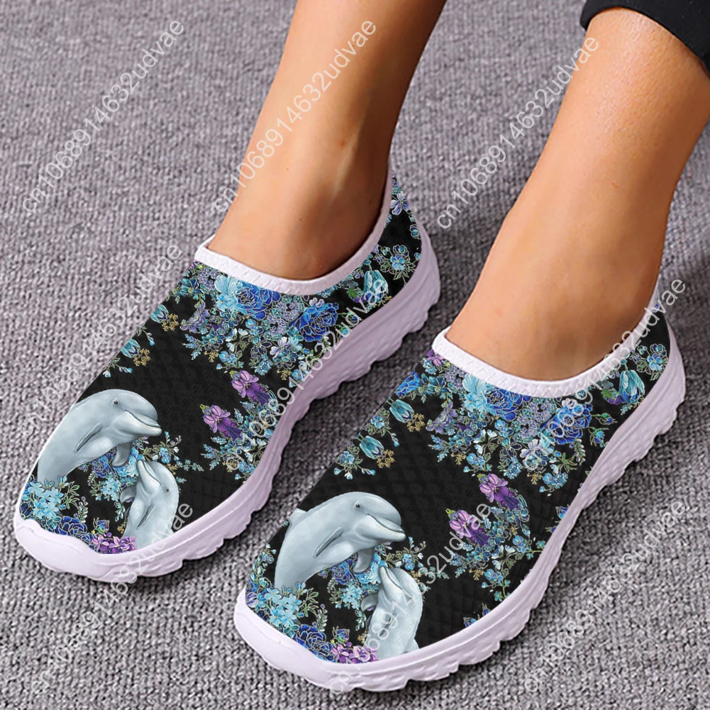 Dolphin Mandala Floral Printed Flat Shoes For Women Lightweight Mesh Sneakers Female Outdoor Casual Tennis Mujer