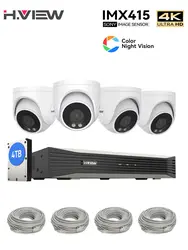 H.View 4K Full Color Night Vision CCTV Security System Video Surveillance Kit 8MP Poe Ip Camera Set 8CH Dome Audio Record Nvr