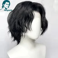 Hesperis naturel ondulé dentelle avant perruques de cheveux humains coupe en couches partie profonde hommes perruques courte dentelle mâle perruque pré style Pixie perruque pour garçon 1