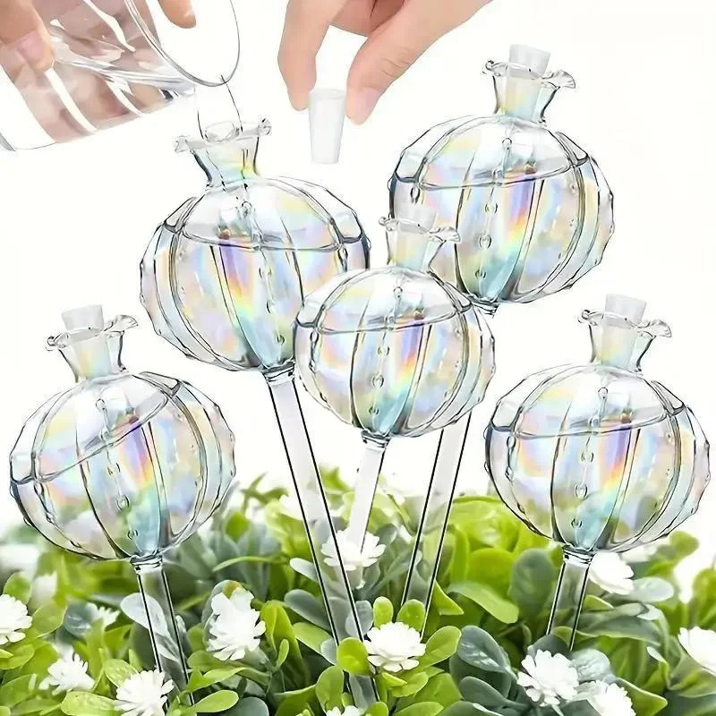 5 Stück/Set Glas Automatische Pflanzenbewässerungskugeln Blumenförmiger Tropfer Leichtes Tropfbewässerungsgerät für Zimmerpflanzen