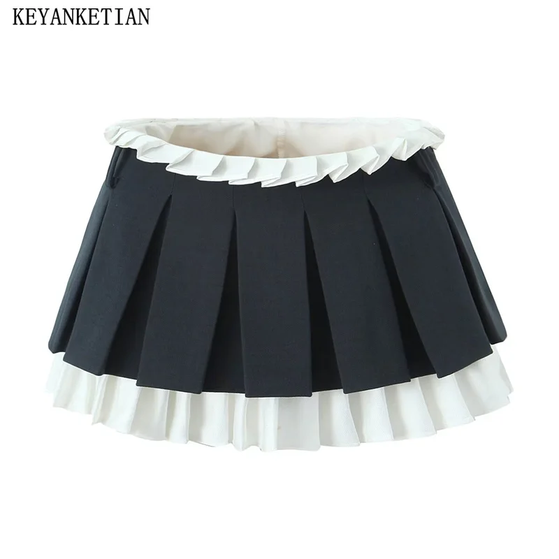 

Новинка 2024, Женская мини-юбка KEYANKETIAN с декоративными деталями швов в стиле ретро Y2K с заниженной талией, лидер продаж