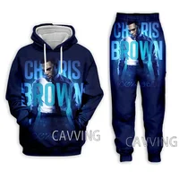 New Fashion Women/Men's 3D Print  Rapper Chris Brown  Hooded Sweatshirts + Pants Trouser Suit Clothes Two-Pieces Sets   T02 1
