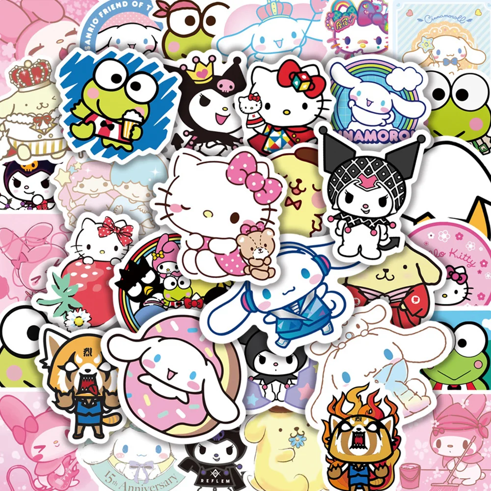 

10/30/50/100pcs Kawaii Sanrio Stickers Cute Hello Kitty Kuromi My Melody Sticker DIY Phone Case Diary Suitcase Decal Kids Gift