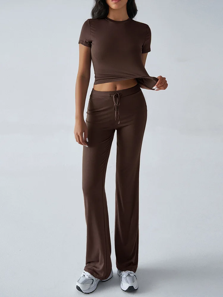 Women's Casual Lounge Set - Short Sleeve Top & Pants Two Piece, Home Wear Yoga Outfit - 5