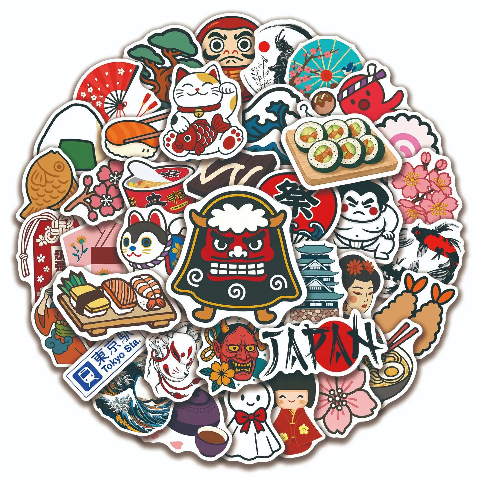50PCS 전통 일본 스타일링 스티커 낙서 스티커 DIY 일기 전화 케이스 수제 스크랩북 미적 스티커