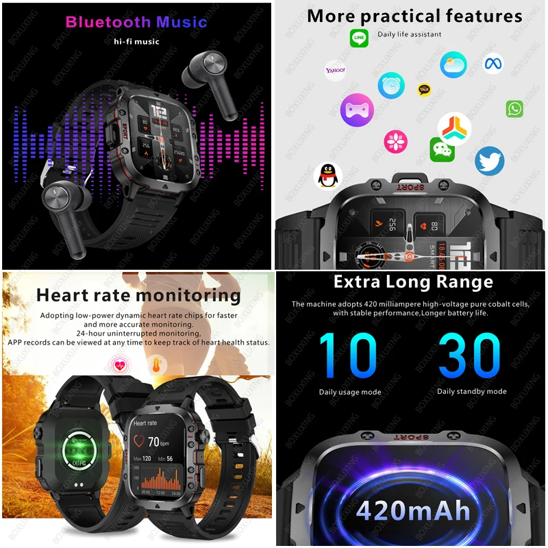 For Xiaomi Rugged Military Smart Watch Men Sports Ftiness GPS Watches IP68 Waterproof 1.96'' AI Voice Bluetooth Call Smartwatch 3