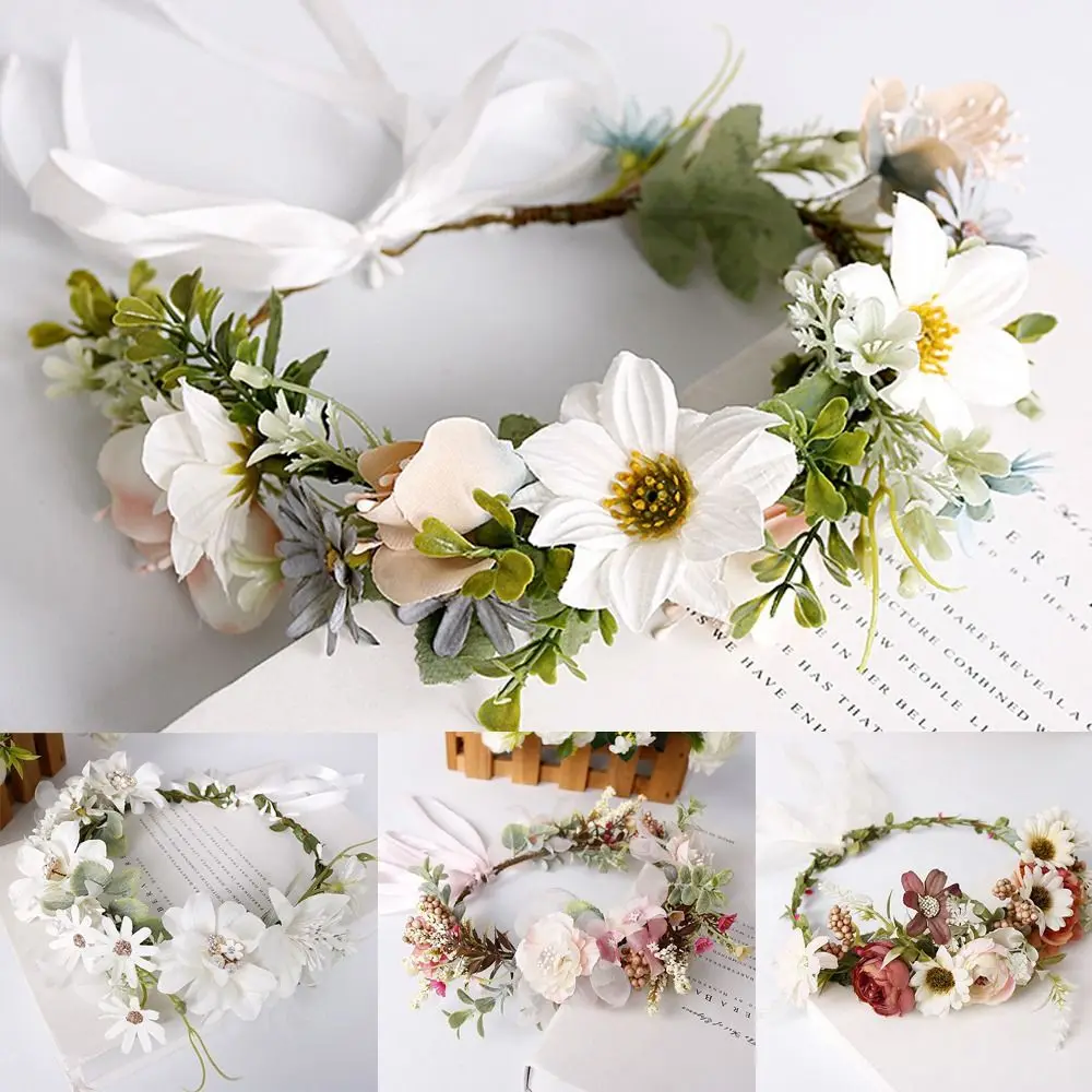 

Girls Bride Hair Band Bridal Hairband Hair Jewelry Flower Wreaths Garland Crown Headwear for Wedding Flower Tiara