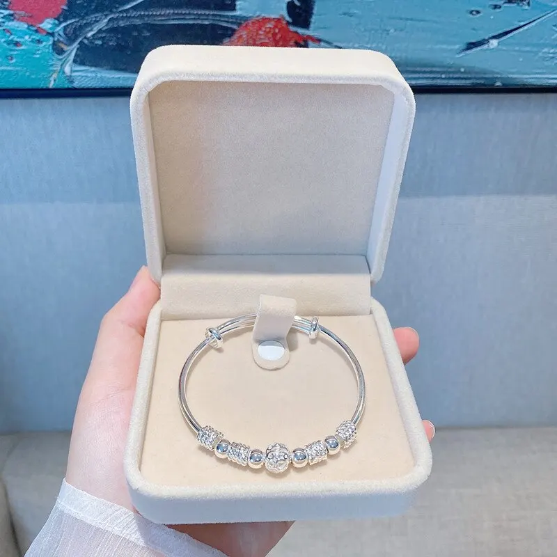 Bangle Bracelet Silver Charm Lucky Beads for Women Party Wedding Engagement Jewelry