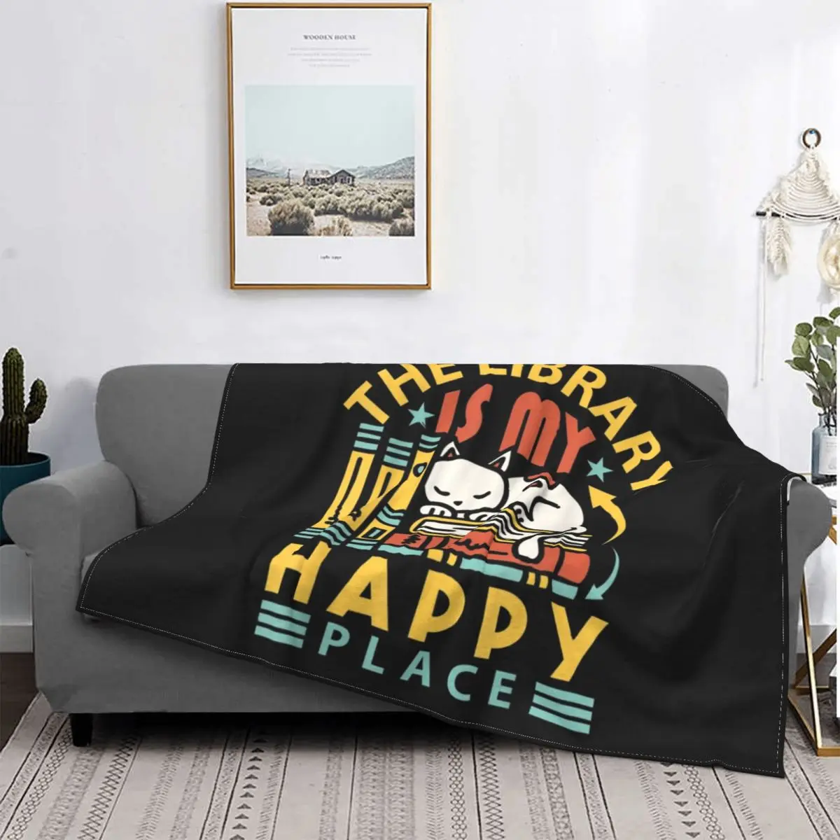 

The Library Is My Happy Place Knitted Blanket Fleece Librarian Teacher Day Lightweight Throw Blankets for Bedroom Sofa Bedspread