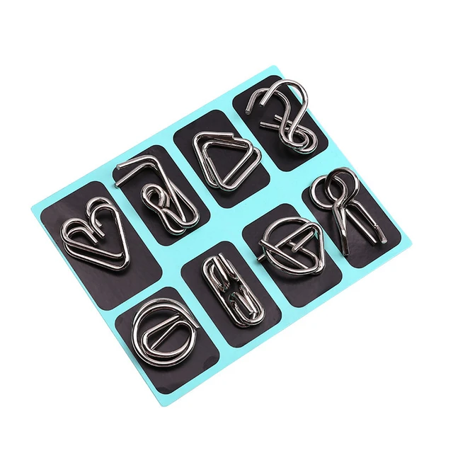 8PCS Intelligent Metal Brain Unlocking Ring Buckle Montessori Wire linked Puzzle Set Teaser IQ Game Casse Tete Toy for Kid Adult 4