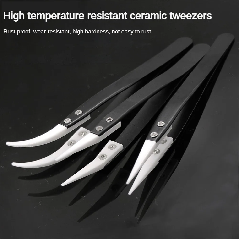 Ceramic Tweezers High Temperature Resistance Insulation Cozy Detailed Precision Parts Tools Black Tweezers Comfortable Grip