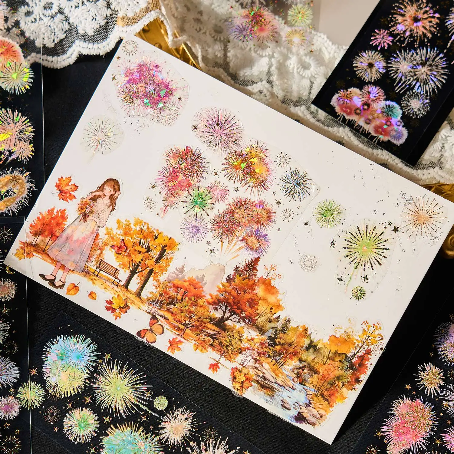 Decorative PET Adhesive Stickers for Scrapbooking and Journaling - 3 Sheets