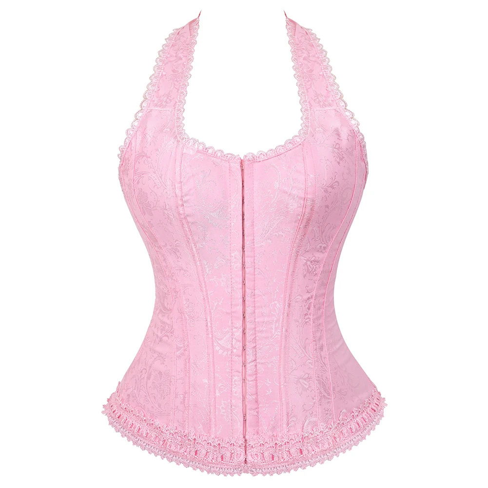 Sexy Pink Leopard & Lace Corset Bustier - Plus Size Gothic Floral Lingerie