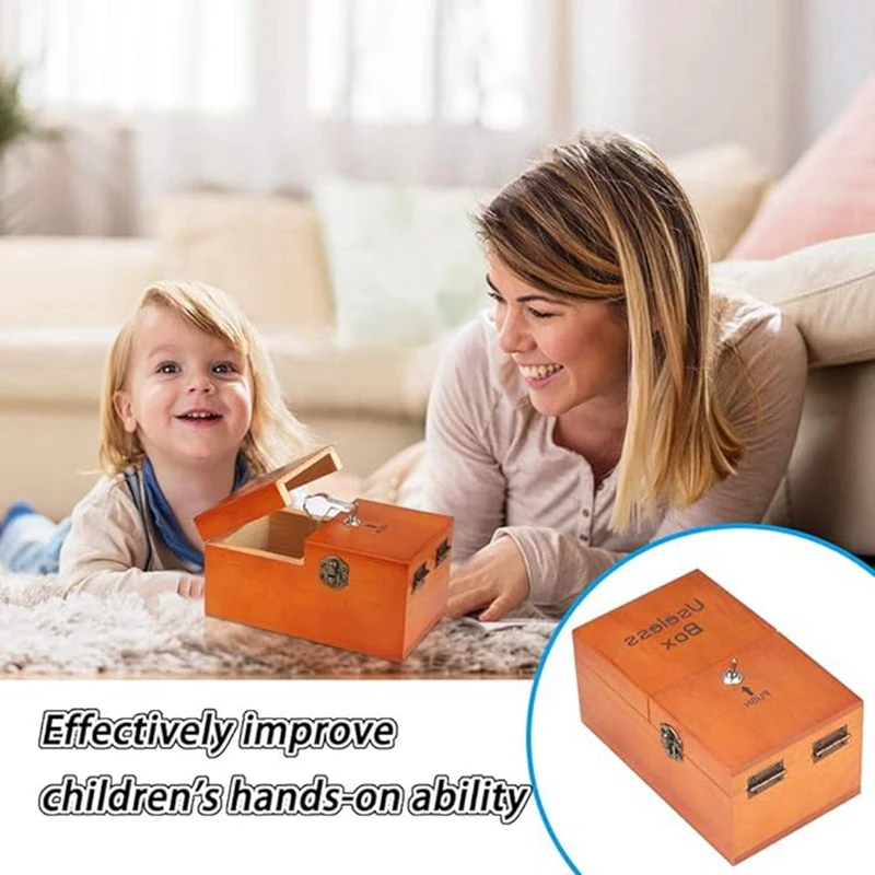 B Useless Box With Surprises Wooden Useless Box Fully Assembled Toy For Adults And Children Durable Easy Install Dark Wood Color