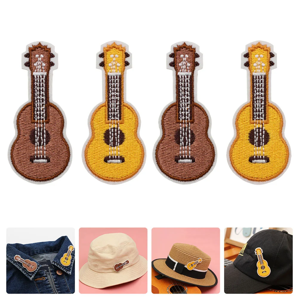 

4 Pcs Guitar Brooch Embroidery Ukulele Themed Personalized Shawl Clothing Accessories Iron Pin for Clothes