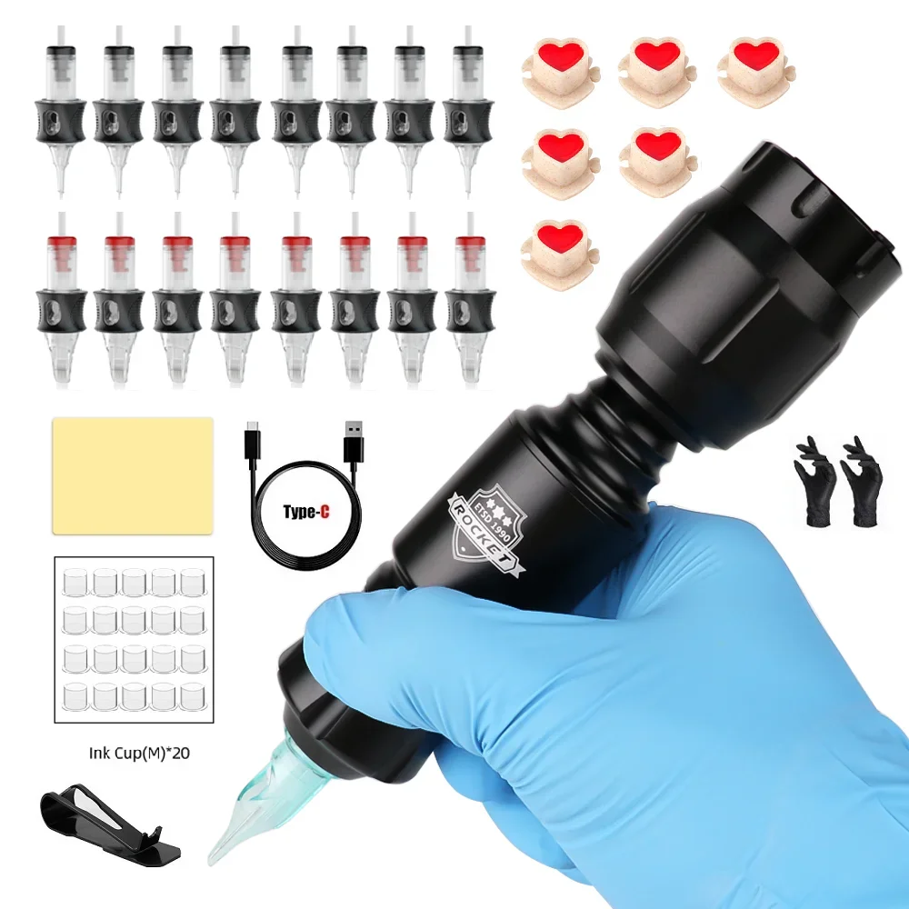 

1set, Rocket Wireless Tattoo Kit Complete Rotary Pen with 1500mAh LED Cordless Tattoo Power Supply for Professiona Tattoo Artist