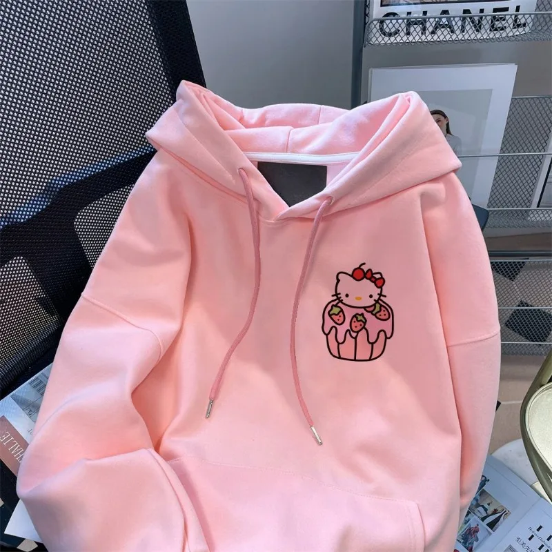Sanrio Hello Kitty Hooded Sweatshirt Women Autumn Winter Y2k Clothes Cartoon Long-sleeved Sweatshirt Casual Fashion Coat Top