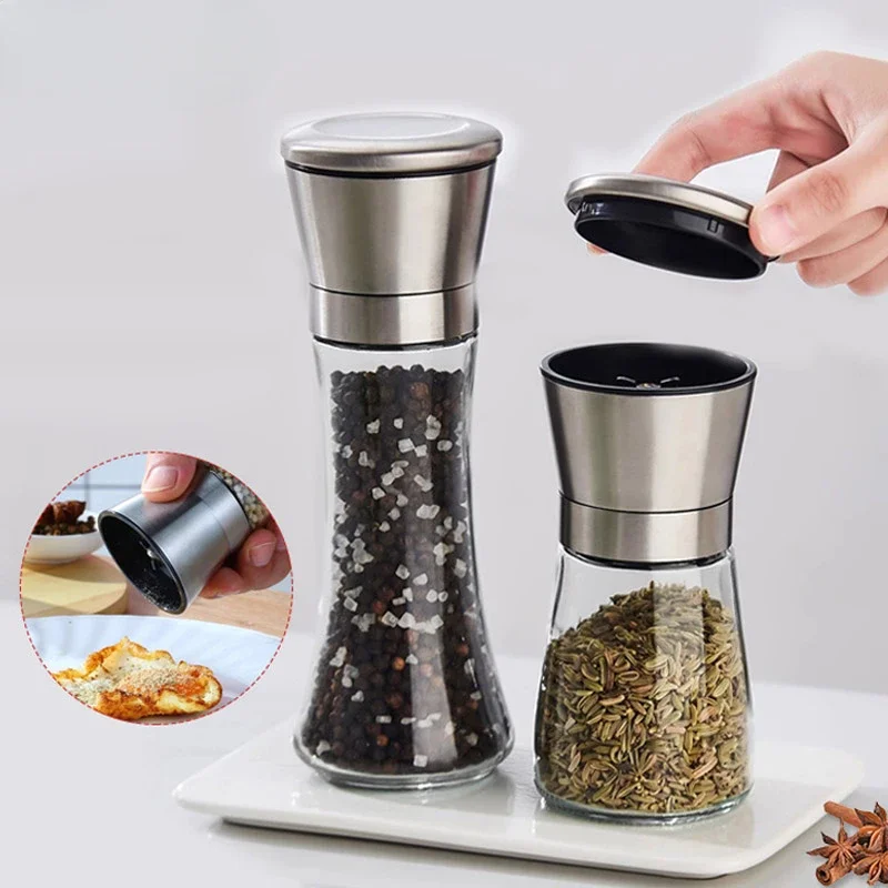 180/300ML Salt and Pepper Shakers Set with Stand Stainless Steel Salt Pepper Mill Grinder Grinders Shaker Spice Container