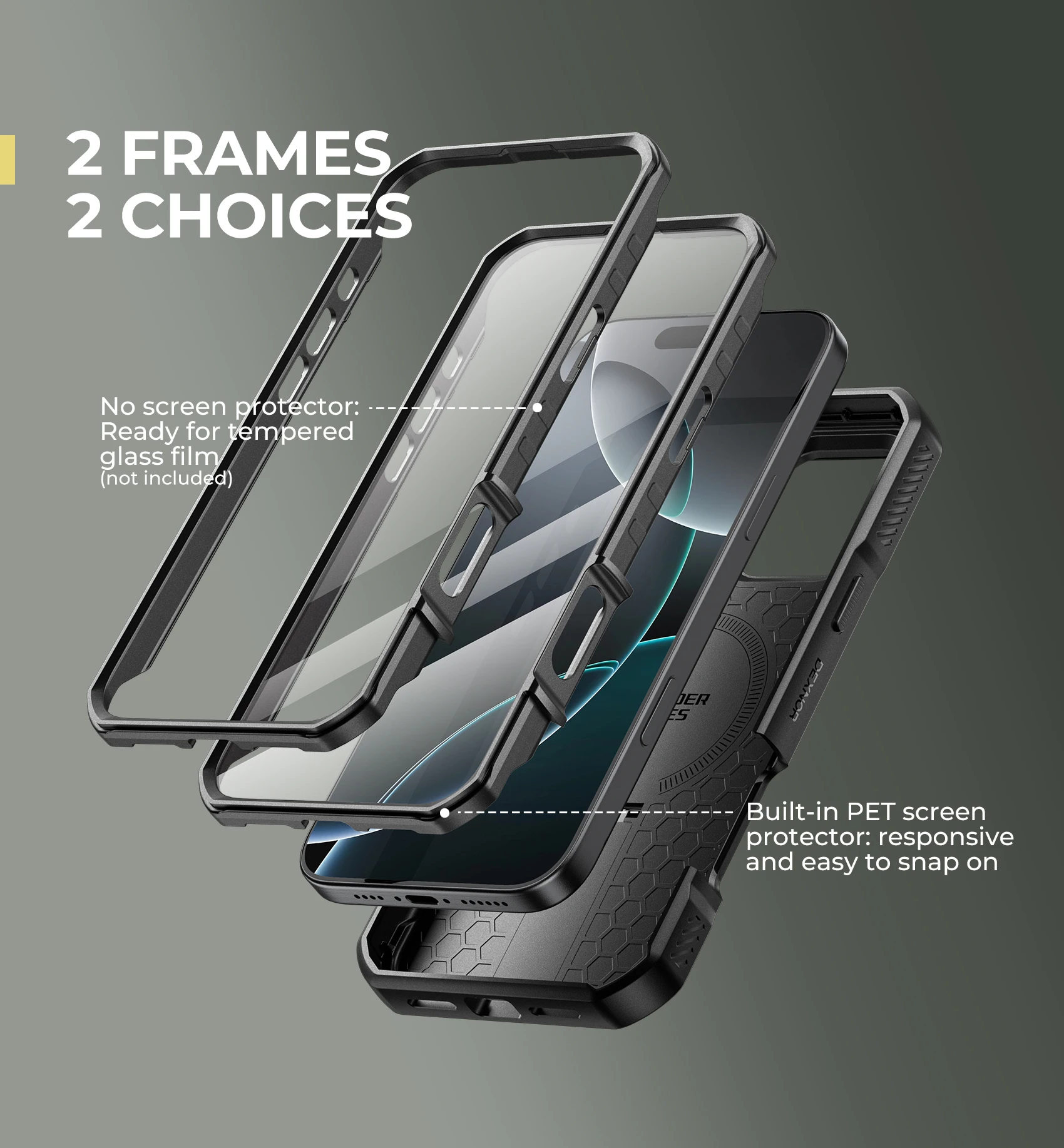 Rugged Armor Shockproof Case with Sliding Camera Cover, Screen Protector, and Kickstand