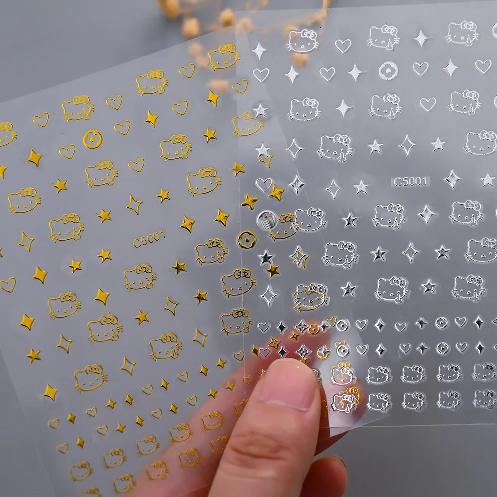 1sheet Japanese nail sticker HelloKitty Cat Head Heart cartoon cute nail decal with adhesive ornament Back Glue Manicure Sticker 5