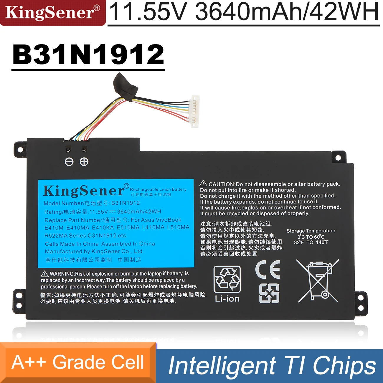 Kingsener-bateria do Portátil para Asus Vivobook 14 E410ma-ek018ts Ek026ts Bv162t F414ma E510ma Ek017ts C31n1912 L410ma 42wh