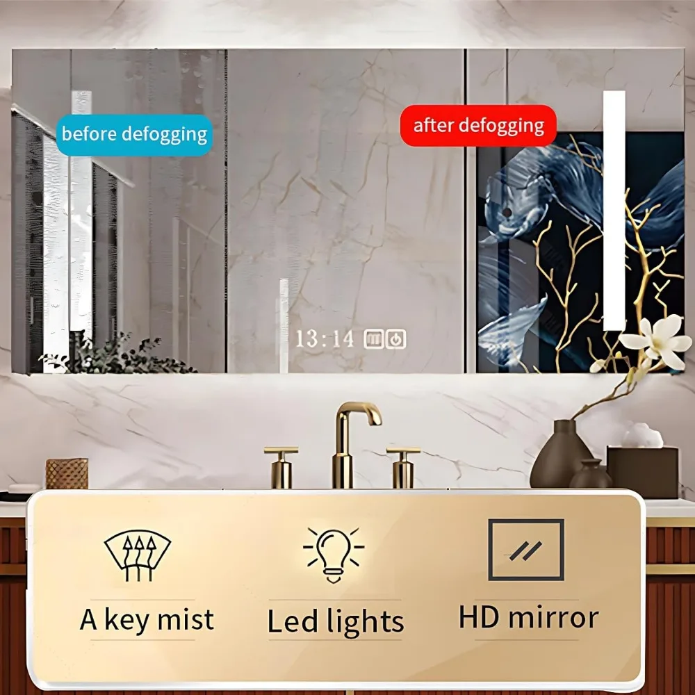 Solid Wood Bathroom Dresser Set - Floating Bathroom Dresser with Sink, Smart LED Anti-Fog Mirror Cabinet, Large Capacity Cabinet 3