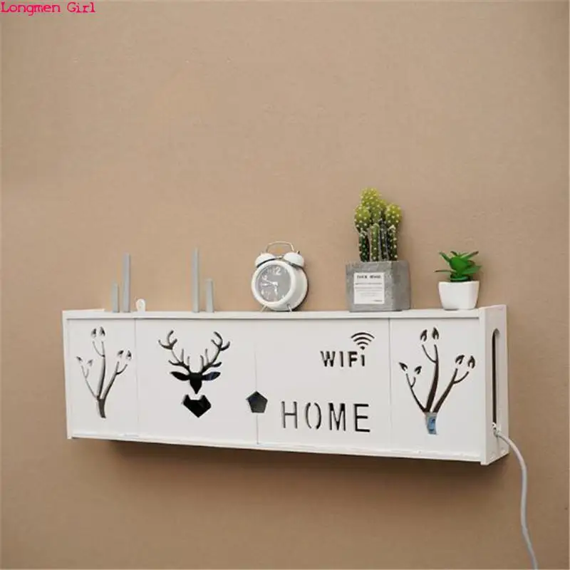 

Home Furniture Cover Storage Box Wireless Wifi Router Wall Hanging Plug Wood Plastic Board Bracket Cable Organizer Shelf