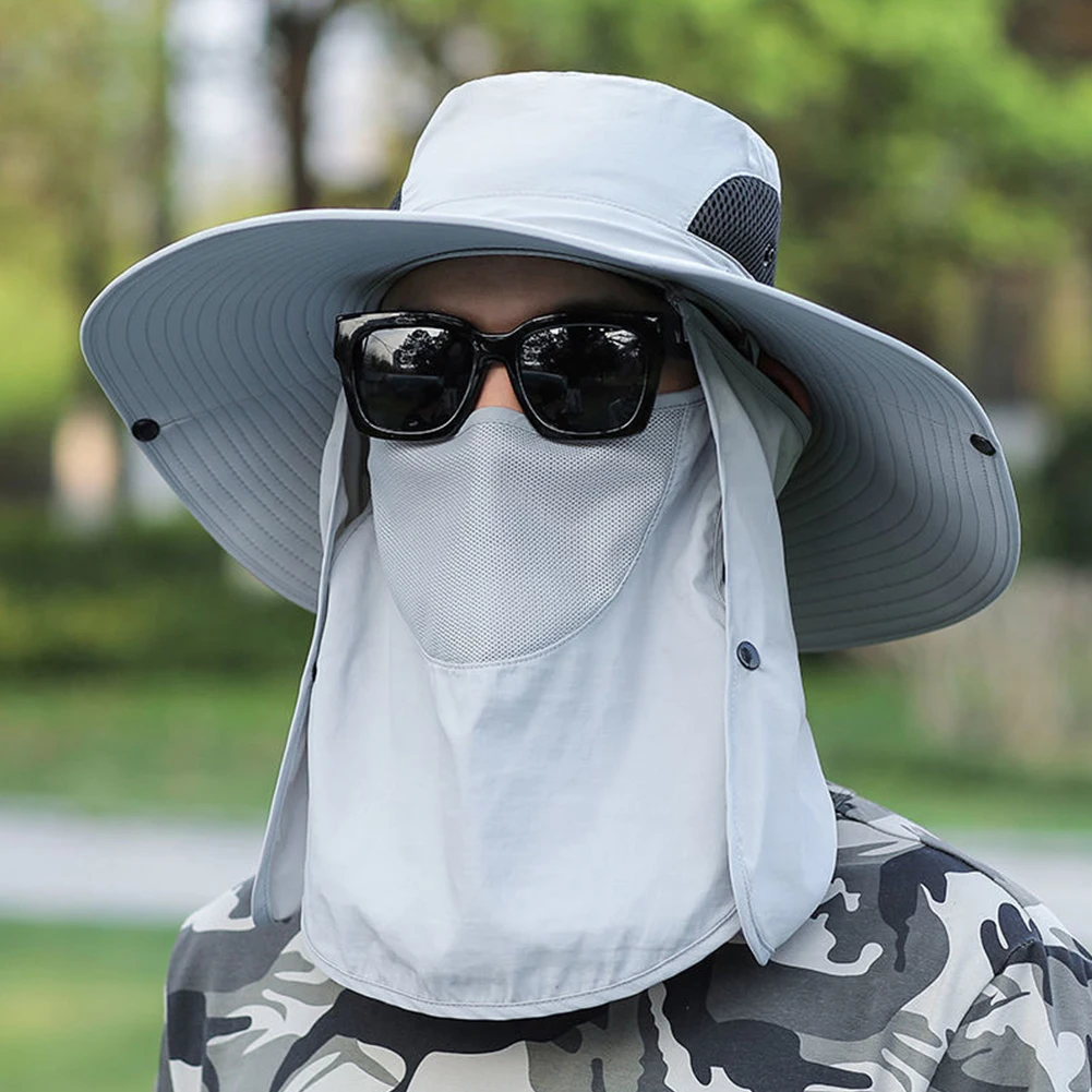 Adjustable Wide Brim Sun Hat Face Mask 