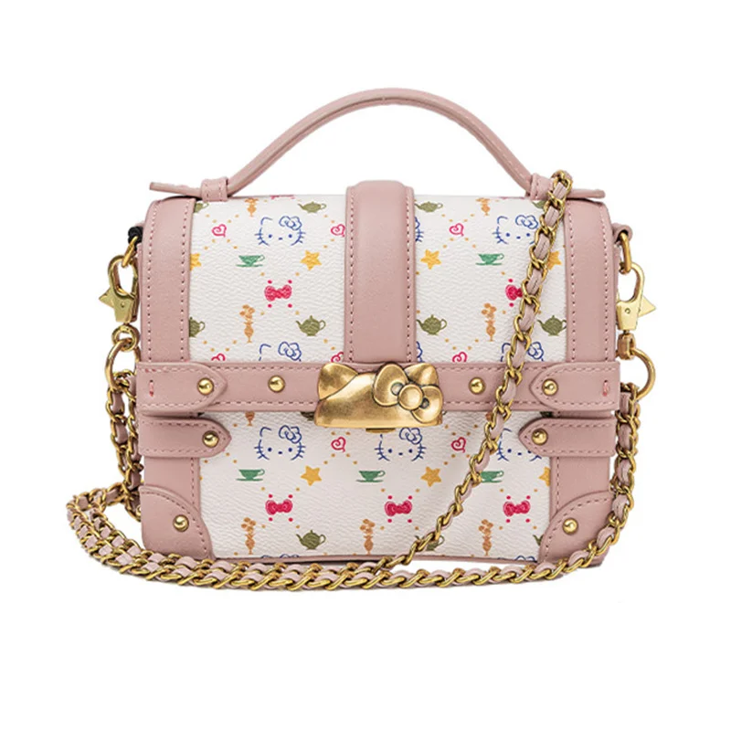 

Hello Kitty Shoulder Bags Retro Treasure Box Old Flower Material Series Portable One Shoulder Oblique Bag Box Square Bag