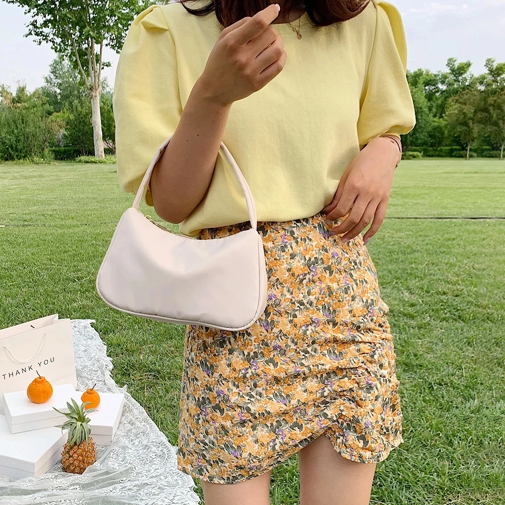 

Female Daily Travel Small Totes Purse Handbags Solid Color Nylon Mini Top-Handle Bags for Women Fashion Underarm Shoulder Bags