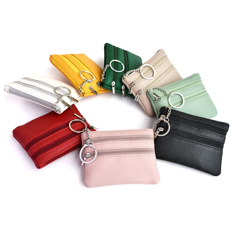 1Pc Various Styles Leather Women's Wallet Purse 3 Zippers Coin Purse Coin Wallet Keychain Card Cash Holder Change coin purse women wallet card wallet coin wallet