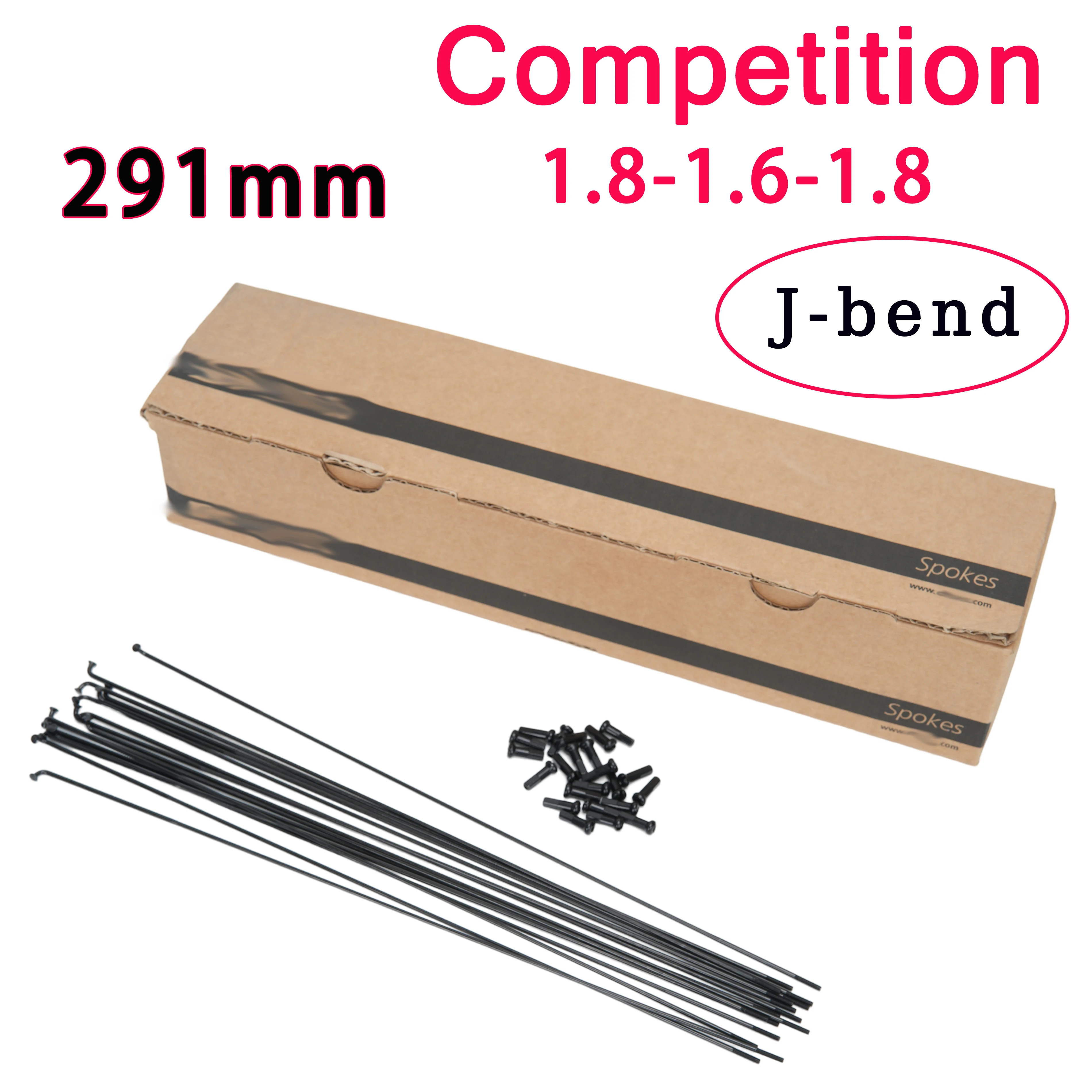 자전거 스포크 대회용 1.8-1.6-1.8 291mm 라운드 스포크 J-벤드 블랙 경량 가변 직경 니플 포함 스포크