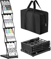 1 Piece Foldable Magazine Rack Metal Catalog Literature Racks,Portable 4 Pockets with Carrying Bag Brochure Stand 1