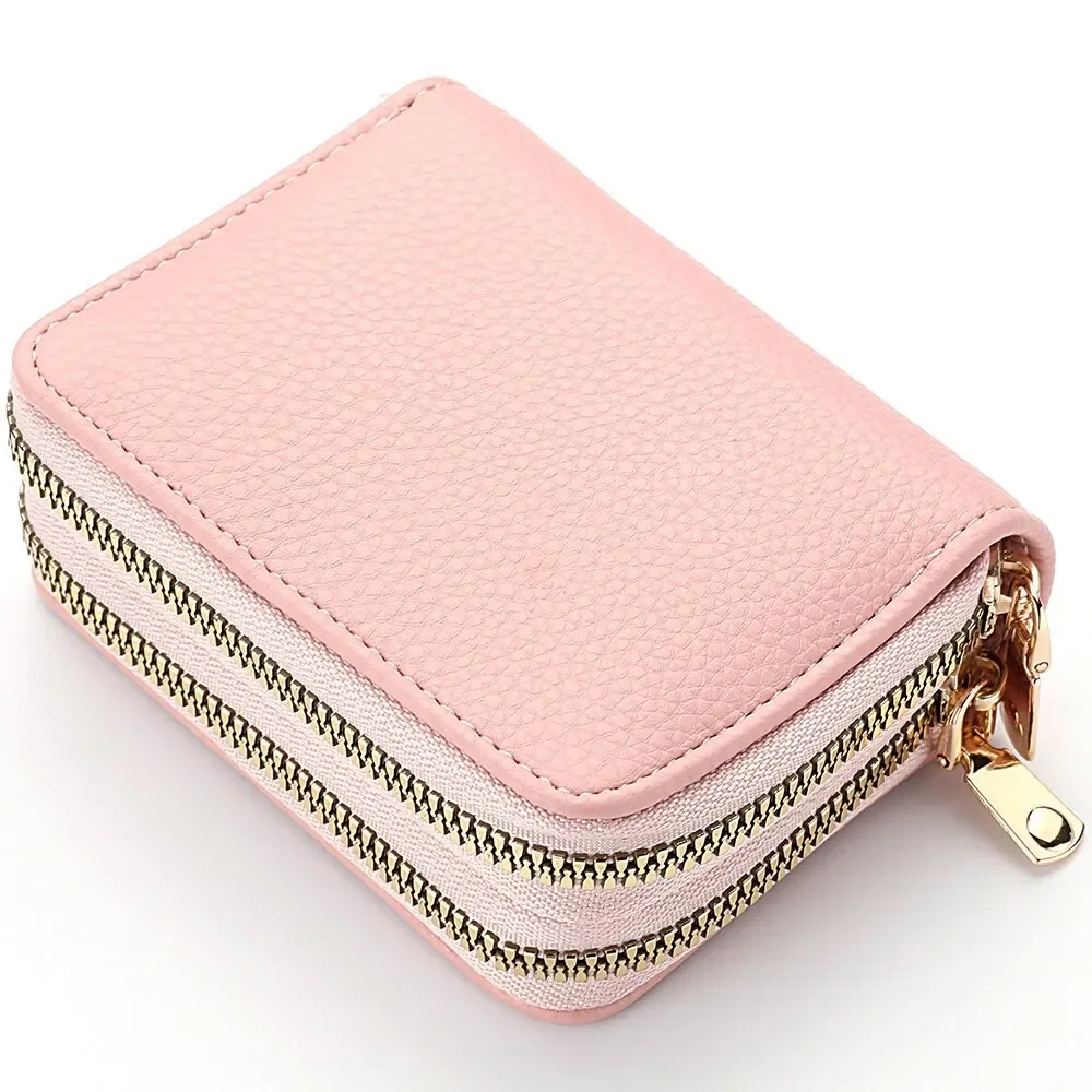 Women Wallet Zipper Short Style Purse Lychee Pattern Solid Color Fashion Large Capacity Multi Card Slot Coin Purse with Zipper