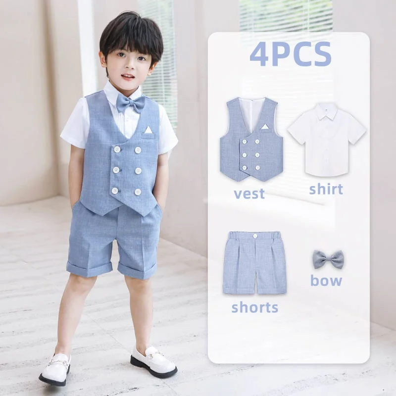 JUCPKID Jungen Sommer Kurzarm Weste Anzug Formal Elegant Kind Jungen Hochzeit Anzug Kinder Host Klavier Leistung Fotografie Kostüm – Detail 9
