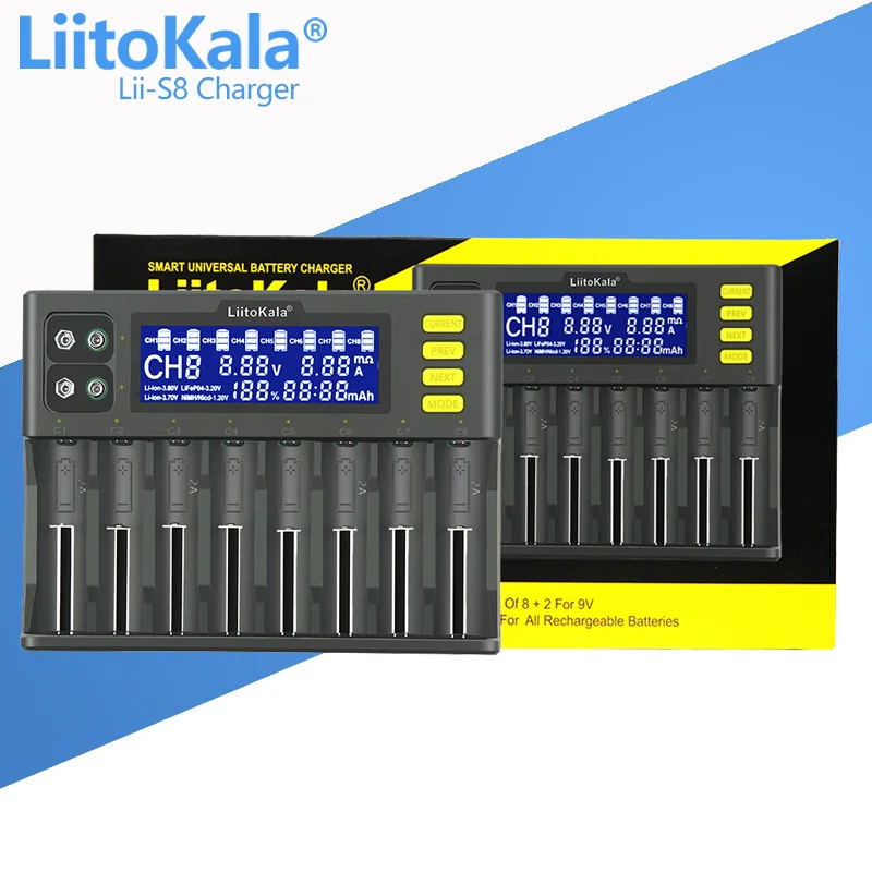 LiitoKala Lii-S8 18650 Batterie ladegerät 8-Slot Auto-Polarität Erkennen Für 26650 21700 14500 10440 16340 1,2 V 3,7 V batterie