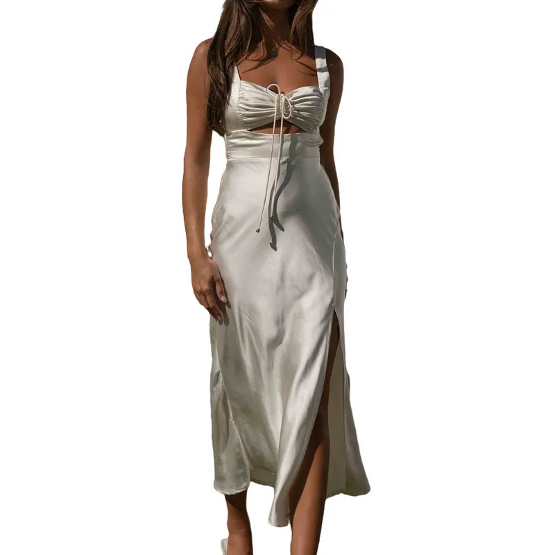 

Women Long Dresses Evening Party Summer Clothes 2023 Sleeveless Square Neck Off Shoulder Cutout Dress Sexy Club Streetwear