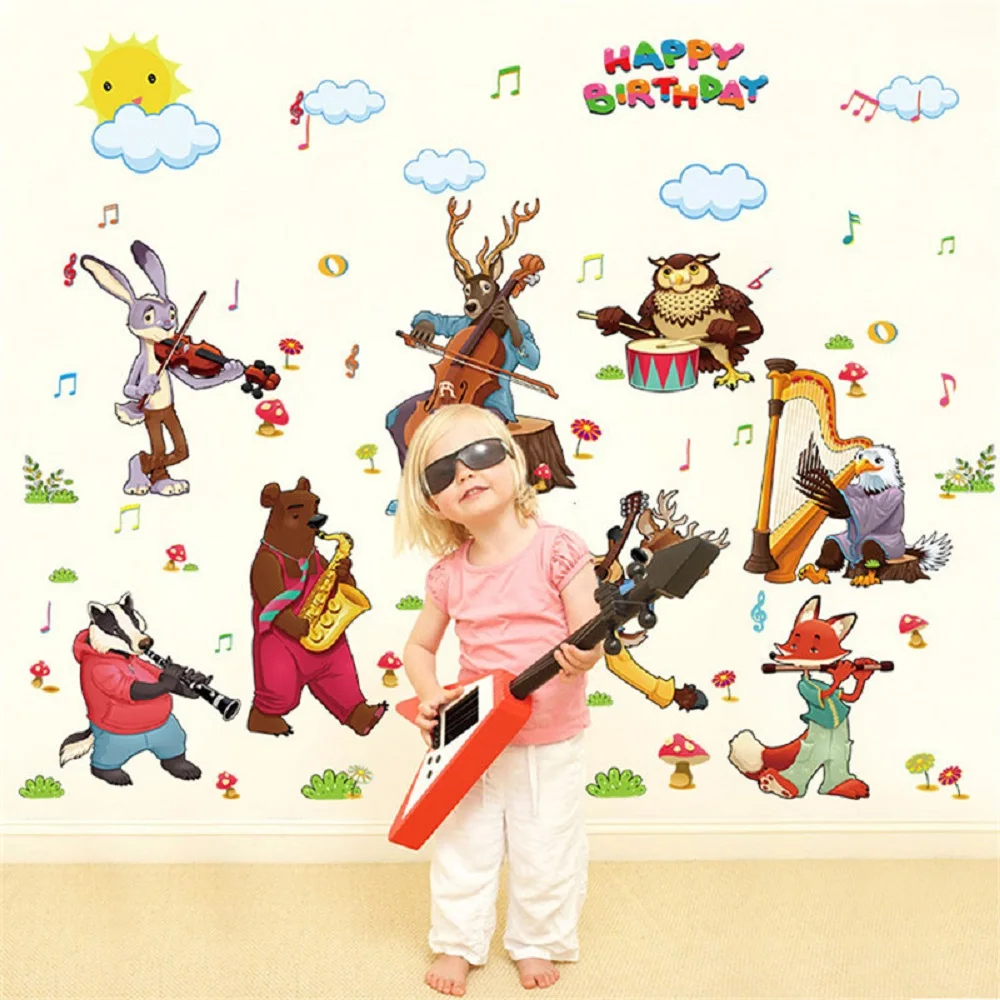 

Happy Birthday Music Concert Animals Wall Sticker home Decoration Cartoon Tatoos Home Decoration Decals Wall Art Sticker Poster