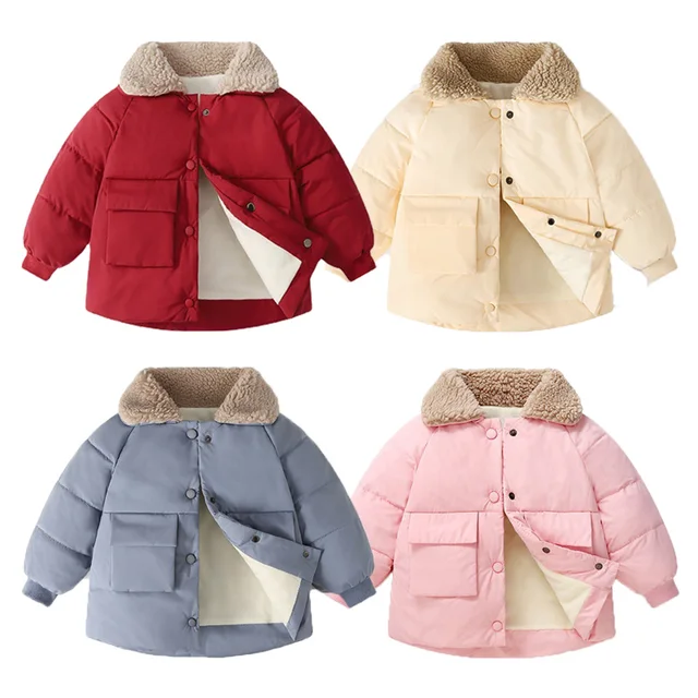Зимние теплые куртки, флисовые пуховики с отворотами для маленьких девочек и мальчиков, осенняя утепленная детская одежда, модная верхняя одежда для мальчиков и девочек 1