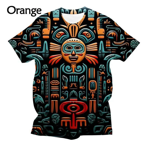 Aztec Mask T-Shirt Stampata In 3D Fashion Funny Hip-Hop Personality Cool Manica Corta Aztec Warrior Top T-Shirt