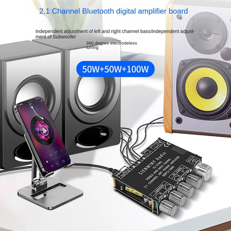 

Плата цифрового усилителя 2,1 каналов 50 Вт x2 + 100 Вт, высокомощный BT5.0, стереоусилитель сабвуфера, плата модуля DC5-26V YS-S100L