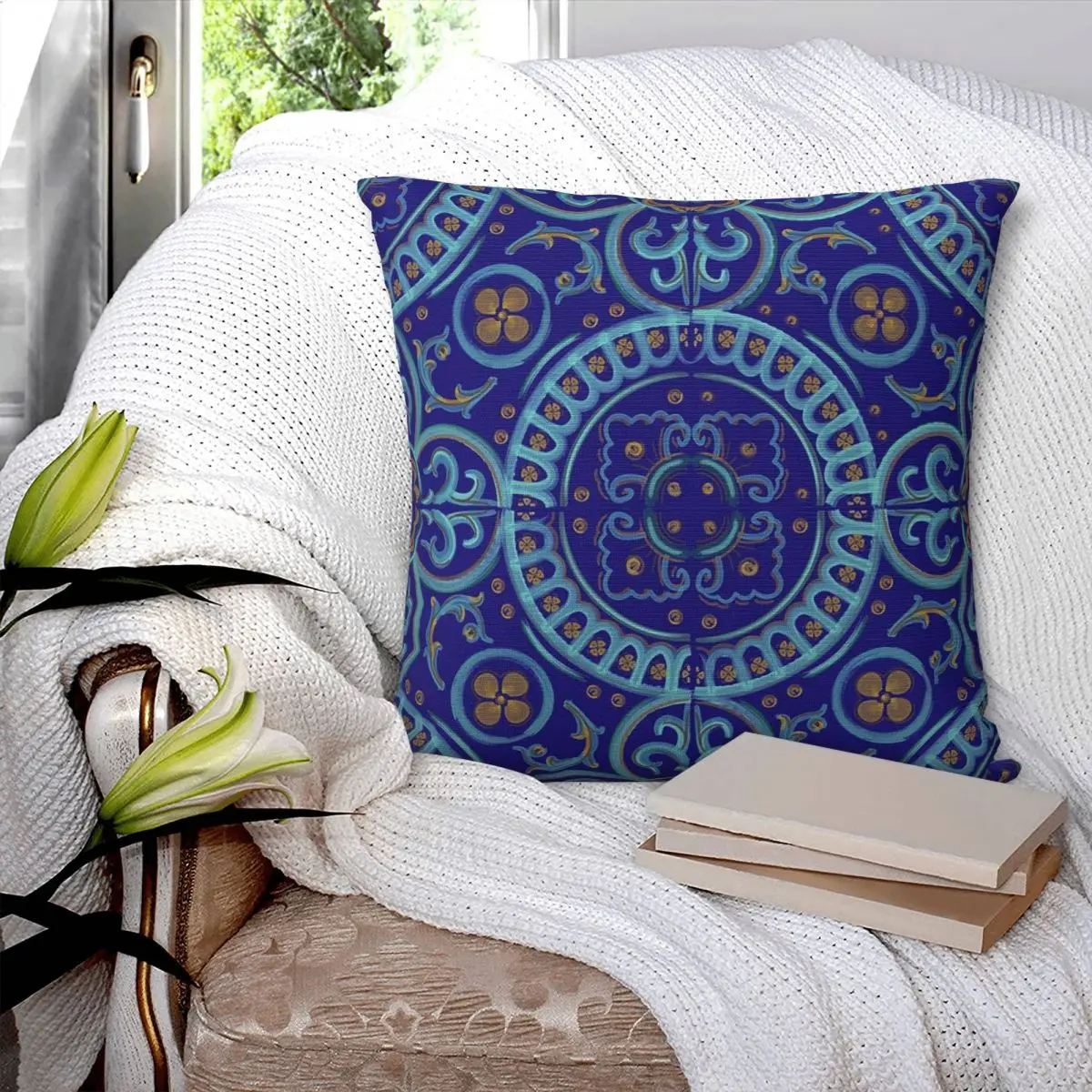 

Deco Tile Pattern - Deep Square Pillowcase Pillow Cover Polyester Cushion Decor Comfort Throw Pillow for Home Bedroom