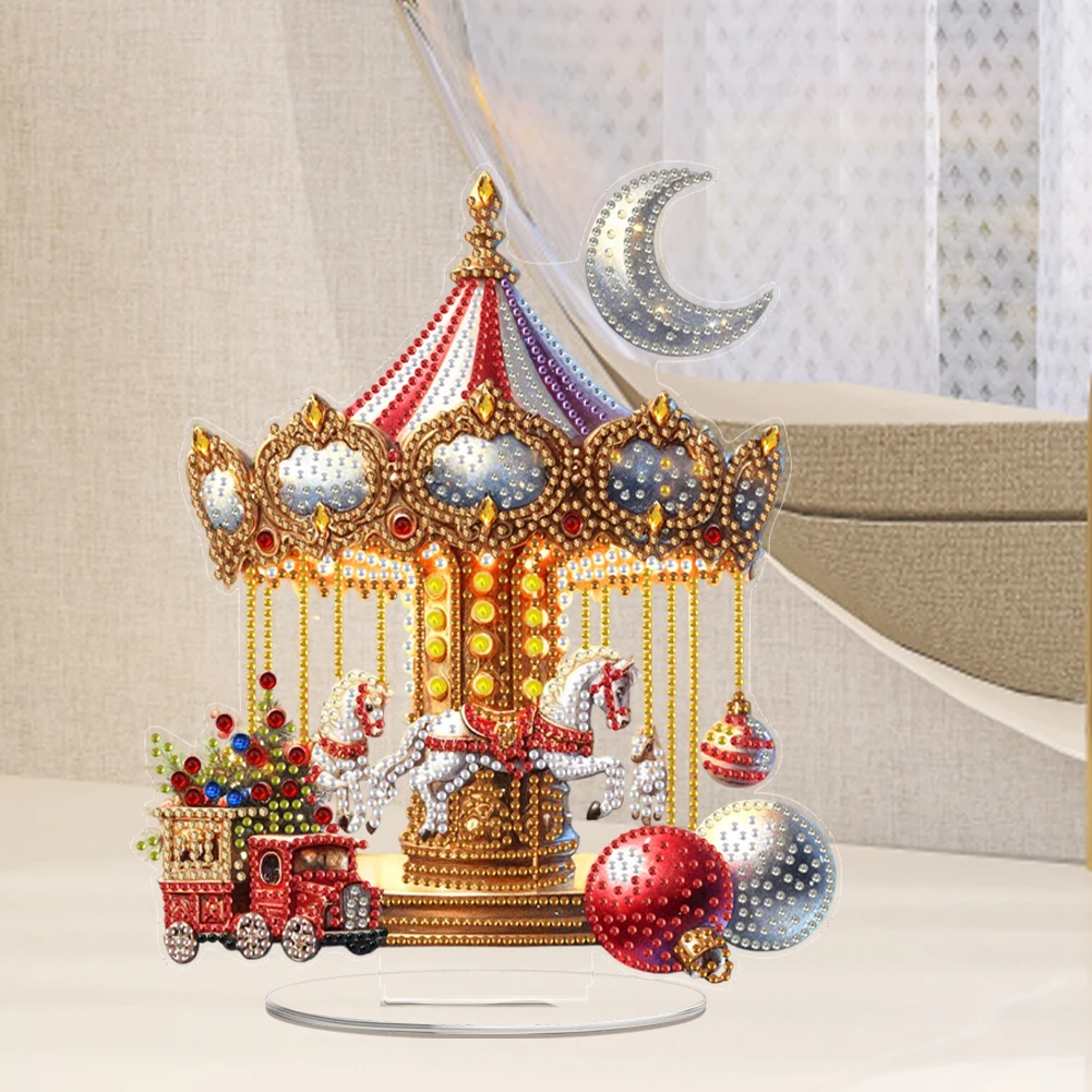 2D Flat Print Xmas DIY Diamond Painting Desktop Ornaments Kit 5D DIY Diamond Art Tabletop Decorations Bedroom Table Decoration