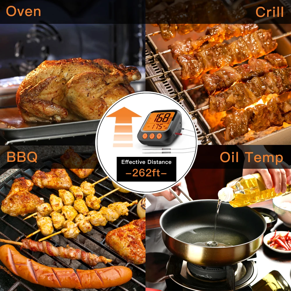 Moes Smart Thermometer Bluetooth BBQ Thermometer Food Grade Probe for BBQ ,Oven,Baking and Cooking,Timer and Tuya Alarm - AliExpress
